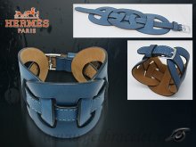 Hermes Fetiche Leather Bracelet Blue